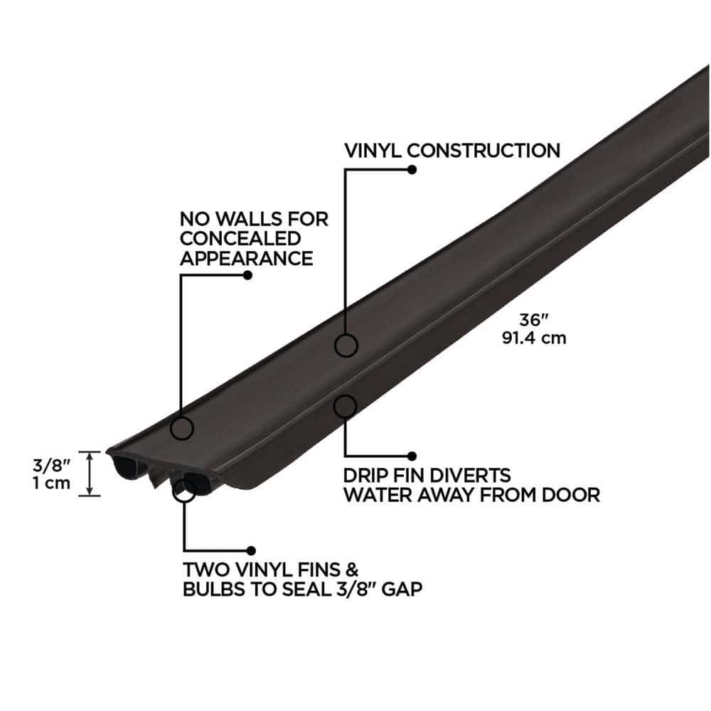 0.375 in. x 36 in. Brown Vinyl Concealed Screw/Nail-on Door Bottom Weatherstripping - Hercitys