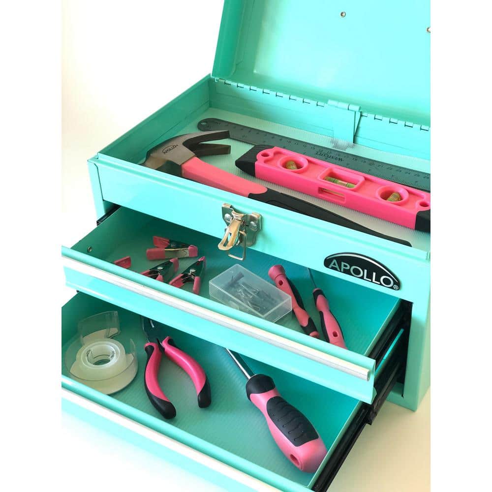 14 in. Green 2-Drawer Hand Tool Box - Hercitys