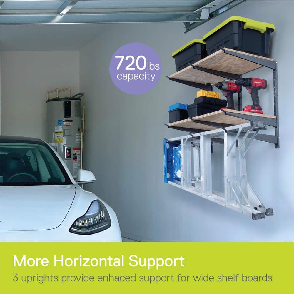 16 in. x 21 in. Heavy-Duty Wall Rack, Adjustable 3-Tier Wide Lumber Rack Holds 720 lbs. Steel Garage Wall Shelf Brackets - Hercitys