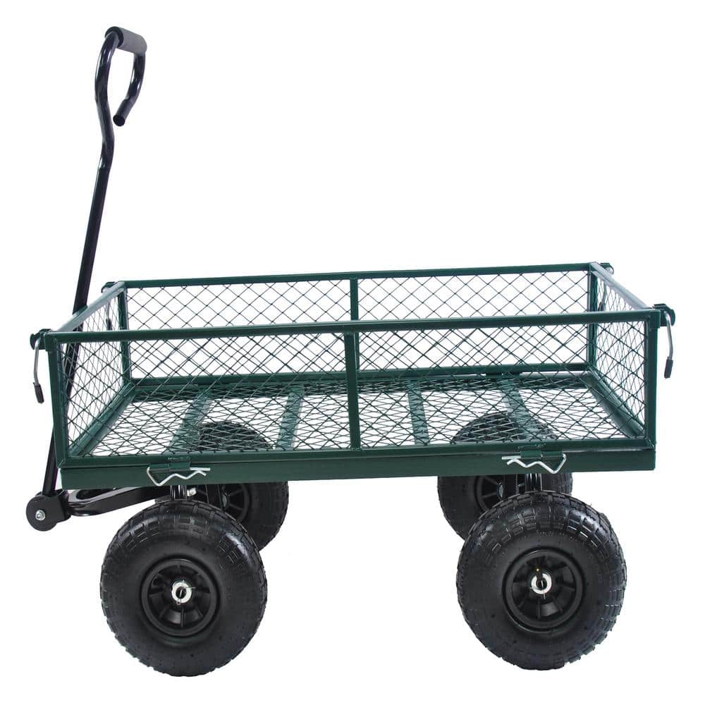 17 cu. ft. Metal Garden Cart, Wagon Cart Garden Cart Trucks to Transport Firewood Fruit Vegetables-Green - Hercitys
