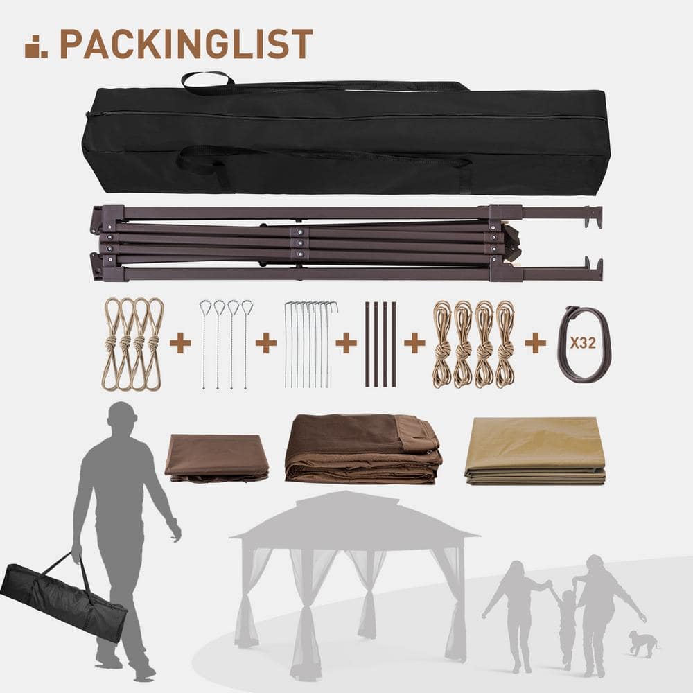 11 ft. x 11 ft. Beige Steel Pop-up Gazebo with Mosquito Netting - Hercitys