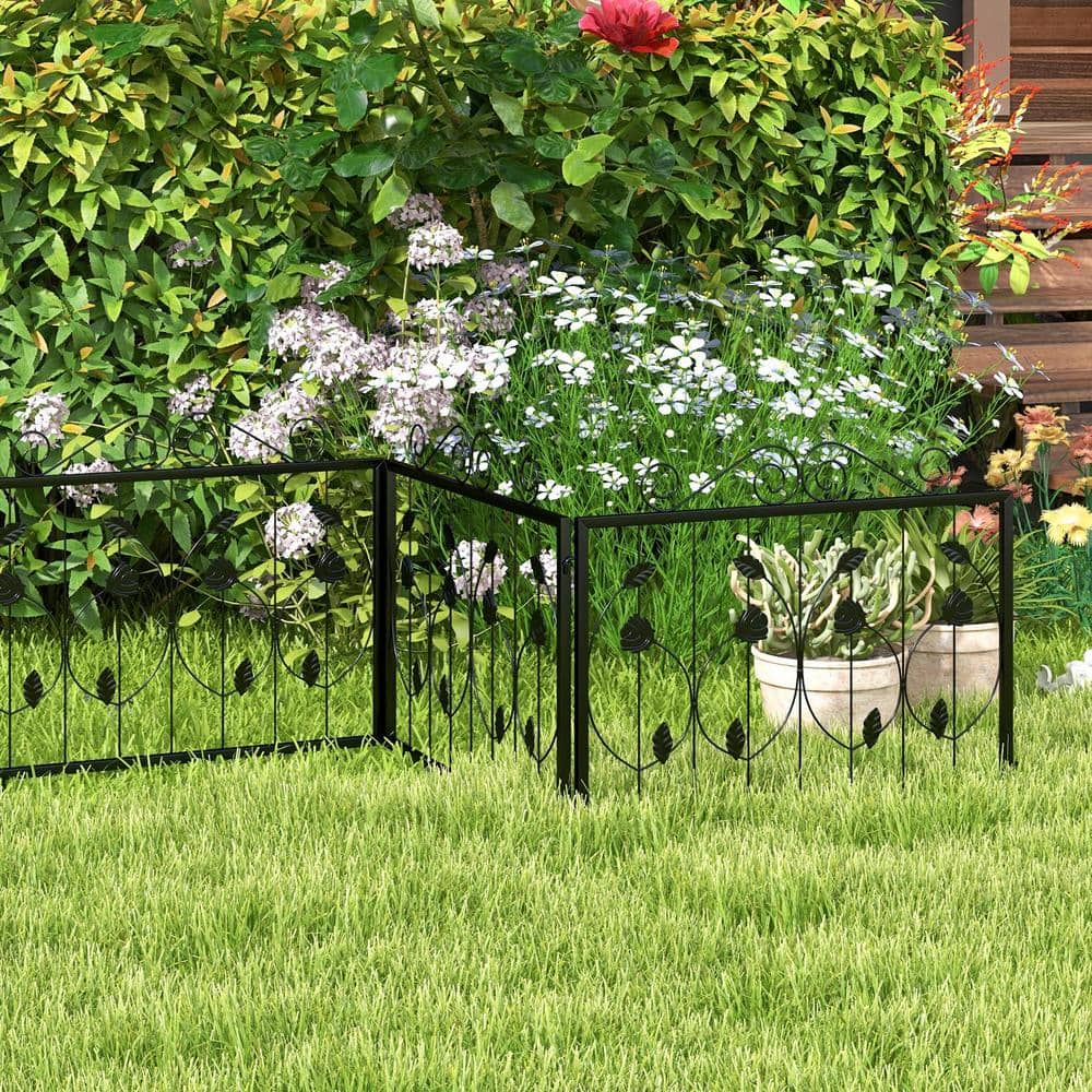 23 1/2 in. H Black Decorative Metal Garden Fence, Rose Design, 8 Panels, 15 ft. L - Hercitys