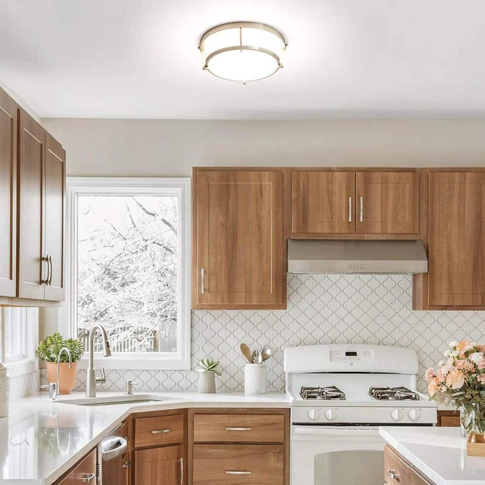 13 in. Brushed Nickel Dimmable Flush Mount with Plastic Shade Dim to Warm 2700K-4000K and Integrated LED Light - Hercitys