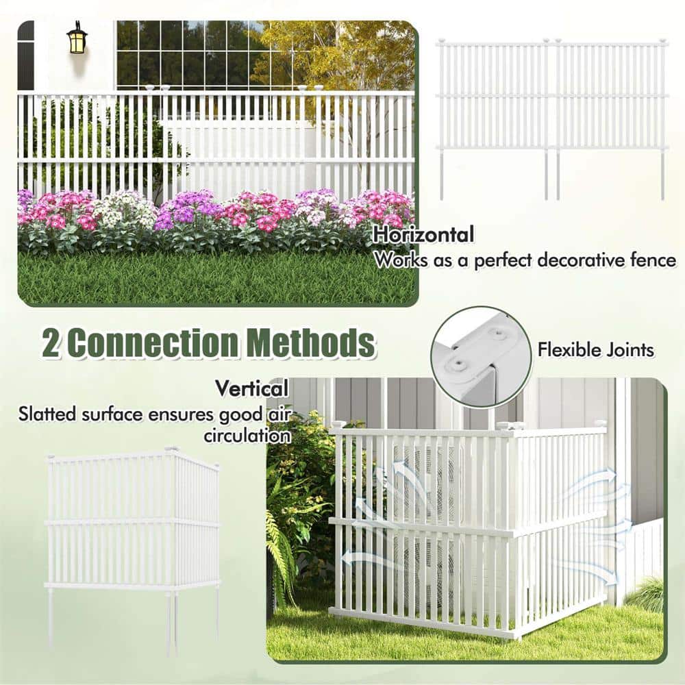 45 in. Plastic 2-Panels Garden Fence Panels with Metal Ground Stakes No Dig Trash Can Enclosure - Hercitys