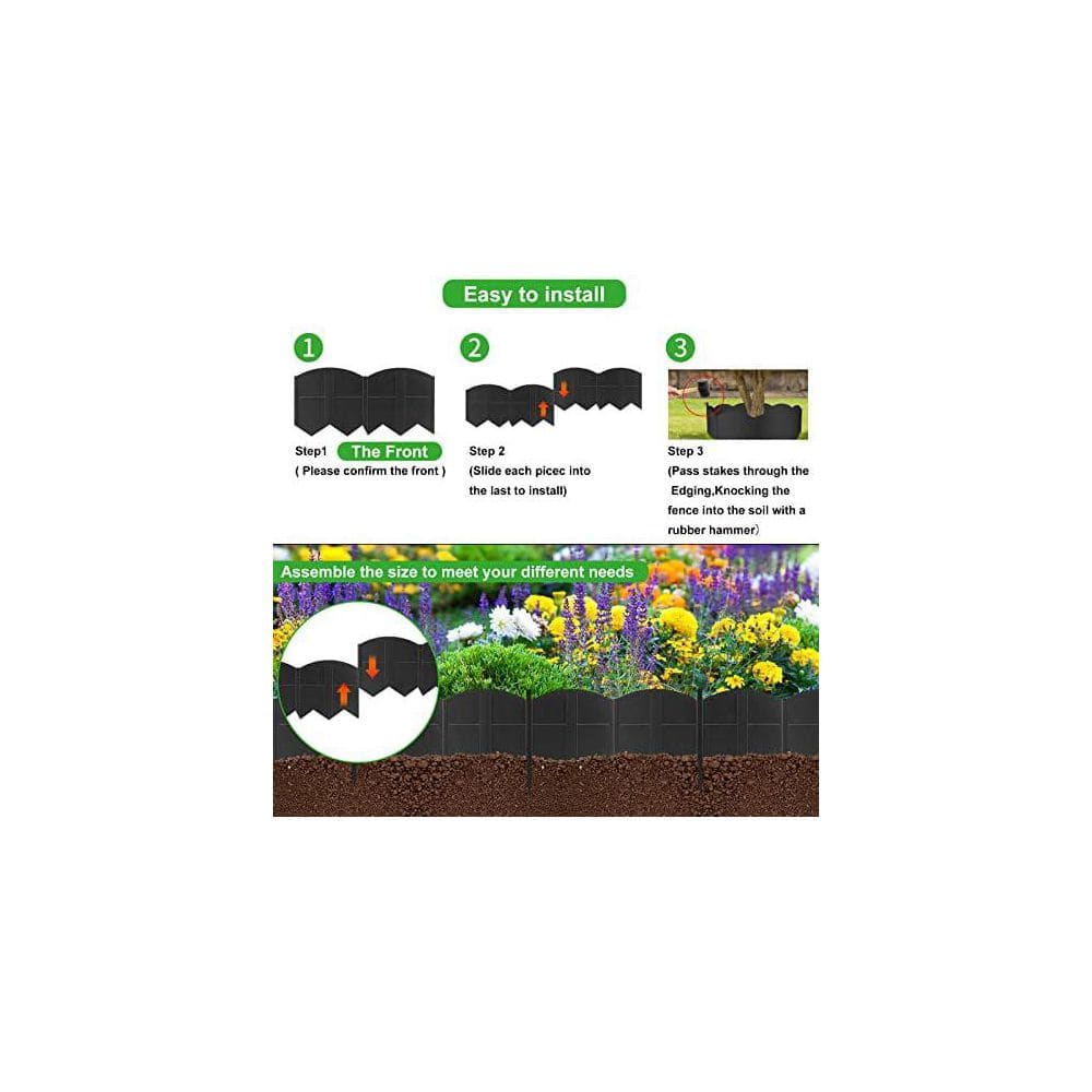 20ft Black Plastic Garden Edging Border with 20 Pieces, 6 in. Tall Landscape Edging - Hercitys