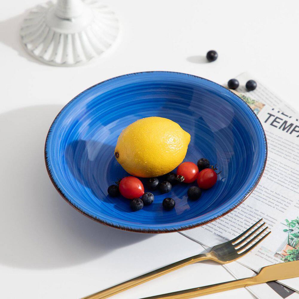 27 fl. oz. Multi-Blue Stoneware Soup Bowl (Set of 6), Pasta Bowl Set Noodle Bowl Soup Plates Serving Bowls - Hercitys