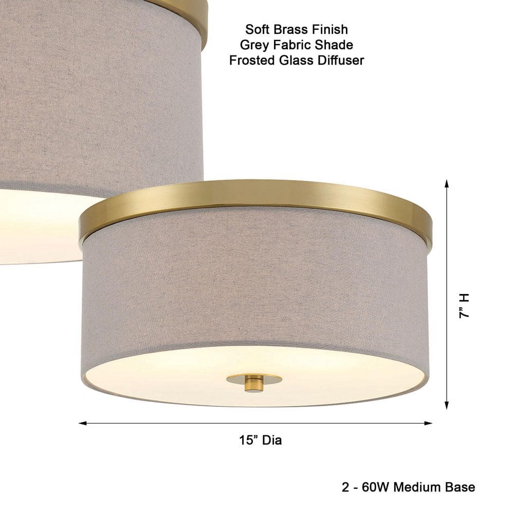 15 in. 2-Light Soft Brass Flush Mount - Hercitys