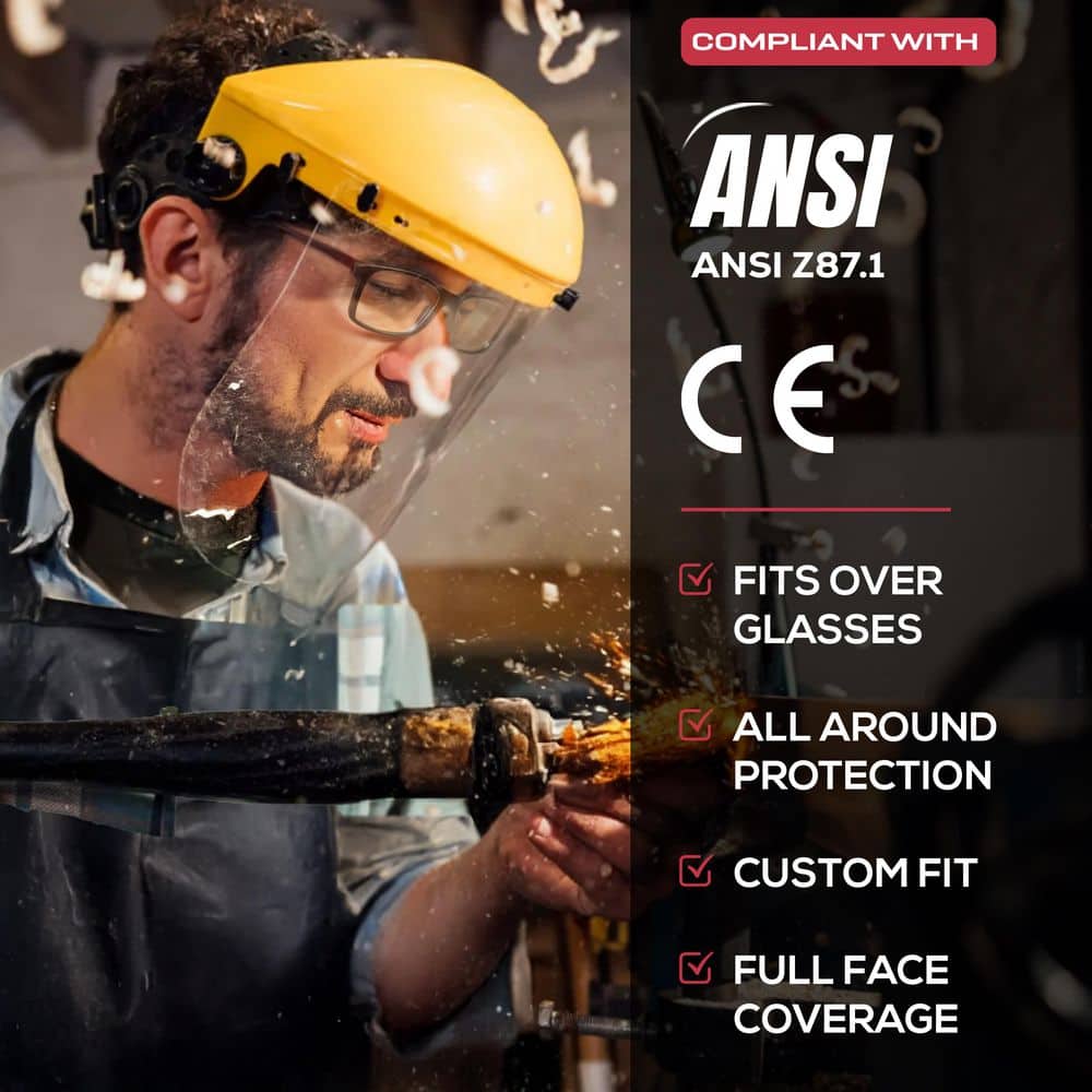 3-Pack, Yellow/Clear, Reusable Face Shield with Ratchet - Hercitys