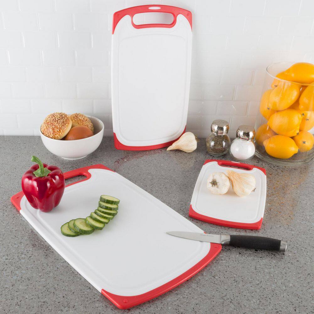 3-Peace Plastic Cutting Boards, Red - Hercitys