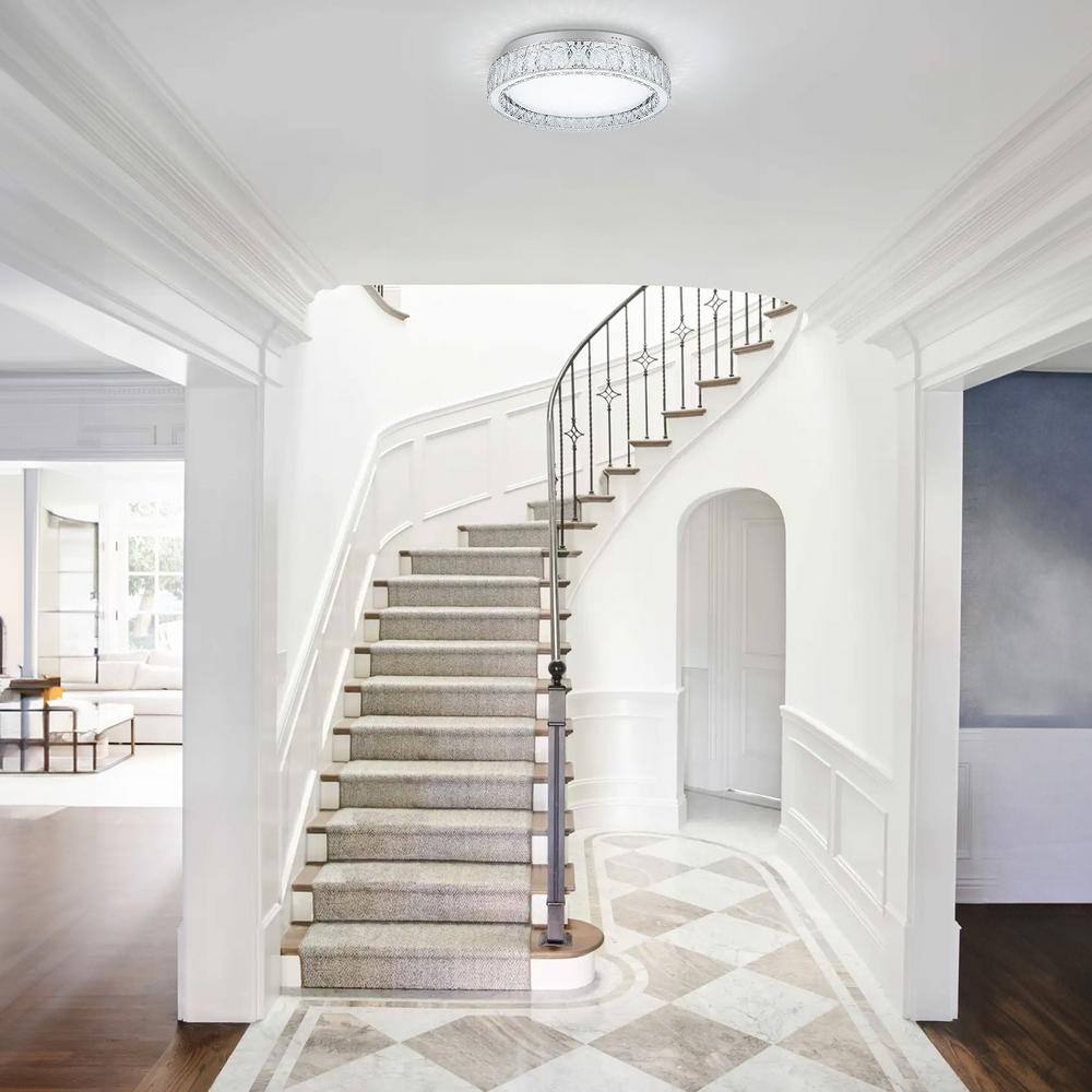 13.7 in. 1-Light Modern Crystal Chrome LED Flush Mount Ceiling Light - Hercitys