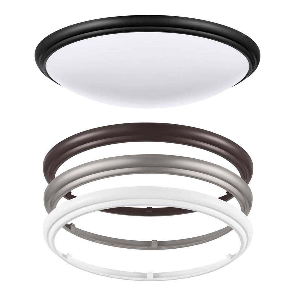 14 in. Indoor White, Black, Brushed Nickel and Bronze Adjustable CCT LED Flush Mount with Interchangeable Trims - Hercitys