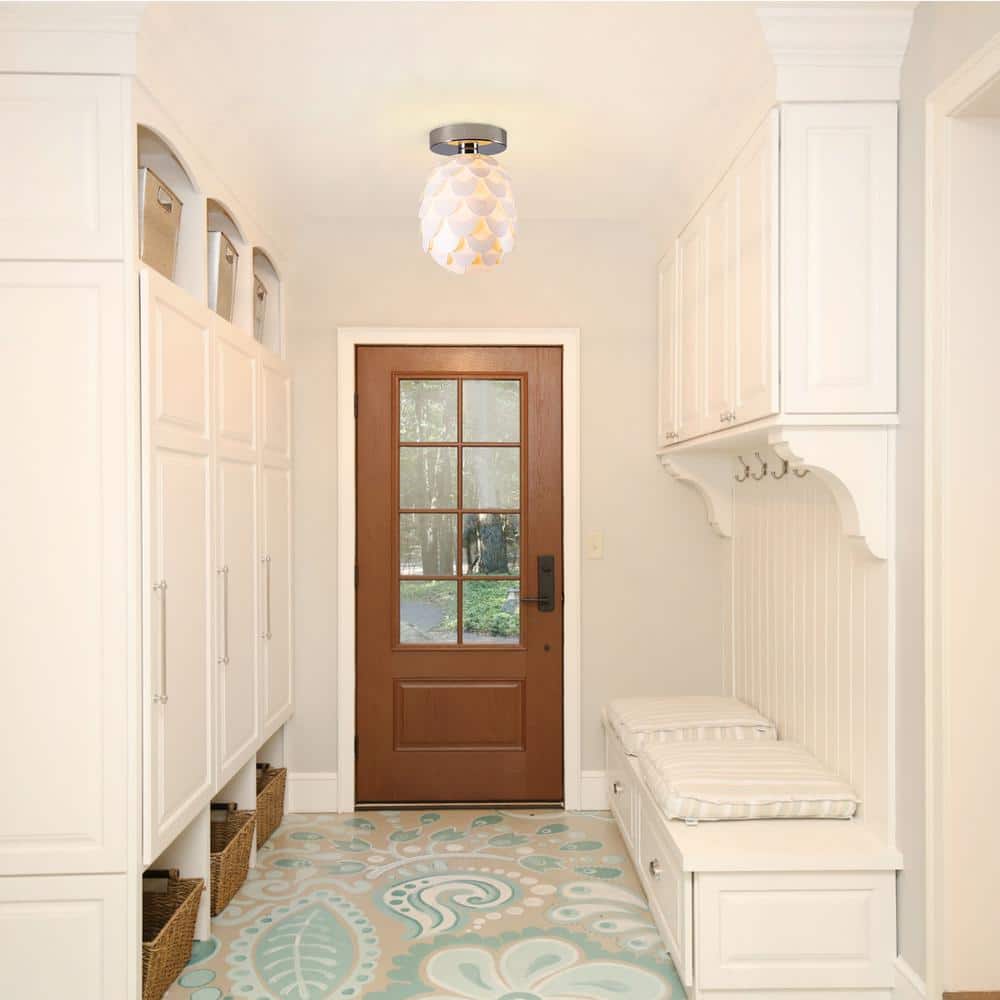 5.75 in. 1-Light Metal Semi-Flush Mount Ceiling Light with White Polycarbonate Plastic Shade - Hercitys