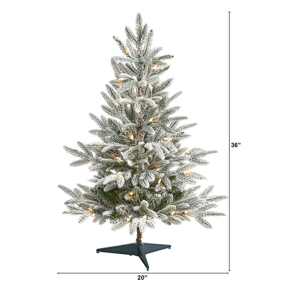 3 ft. Pre-Lit Flocked Manchester Spruce Artificial Christmas Tree with 50 Clear Lights - Hercitys