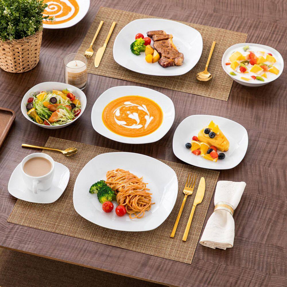 36-Piece Gray-White Porcelain Dinnerware Set Service for 6 Dining Set with Plates Cereal Bowls Coffee Cups and Saucers - Hercitys