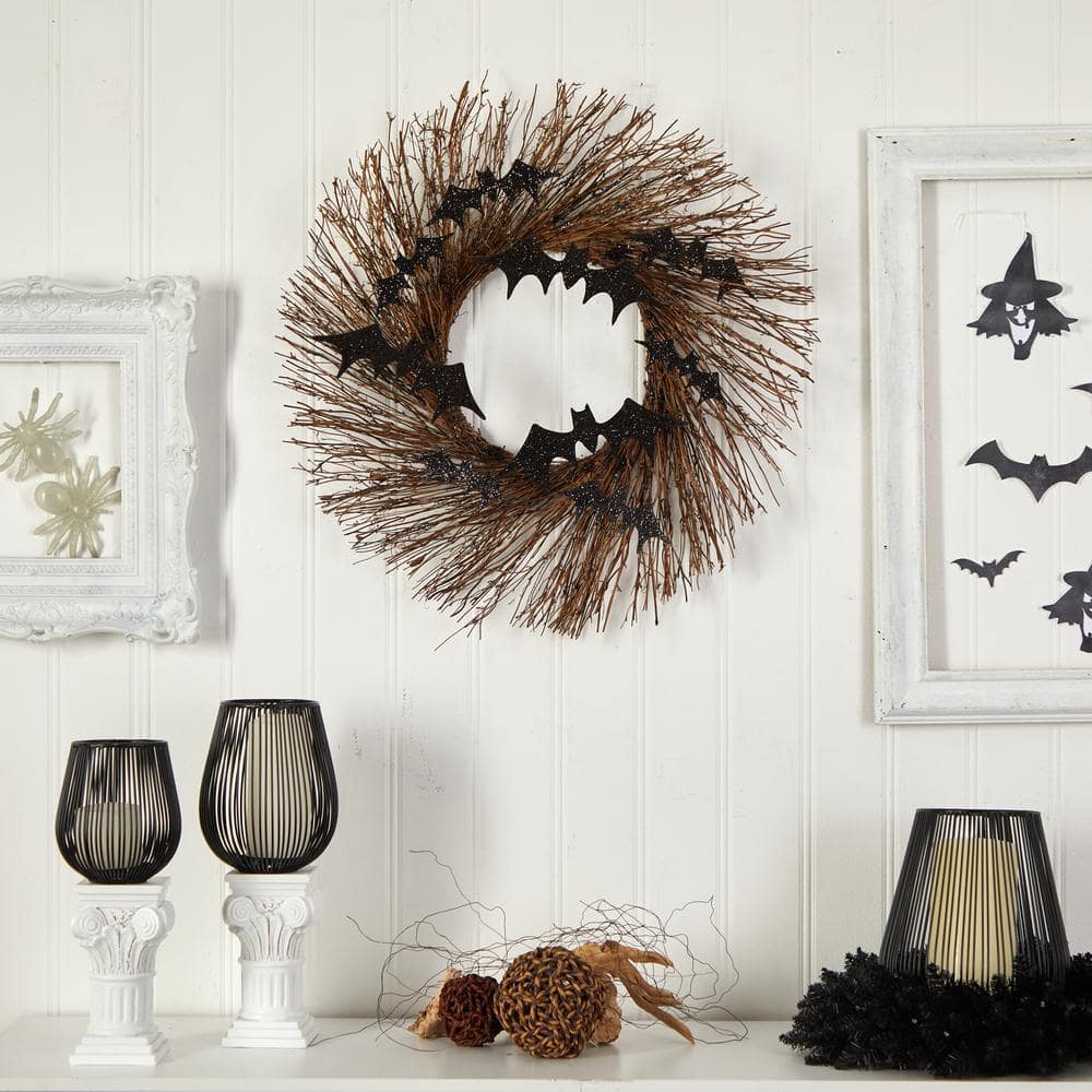 26 in. Black Bats Twig Halloween Wreath - Hercitys