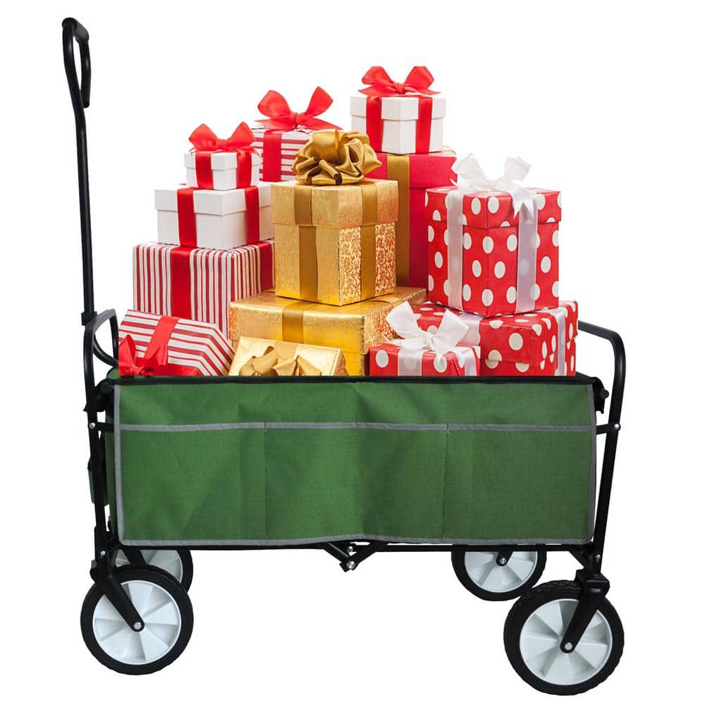 3.2 cu. ft. Grass Green Metal Garden Cart, Shopping Folding Wagon - Hercitys