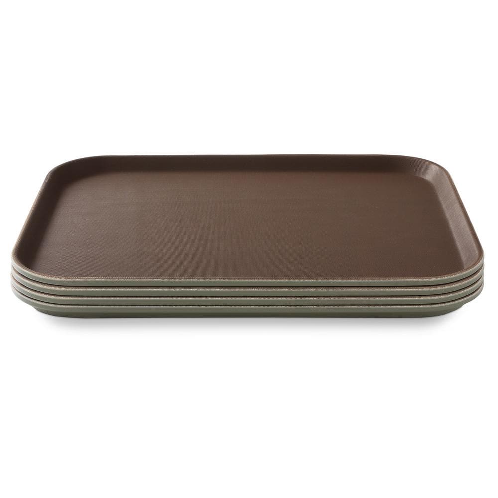 10 in. x 14 in. x .75 in. Rectangular Plastic Non-Slip Serving Trays, Brown – NSF Food Service (Set of 4) - Hercitys