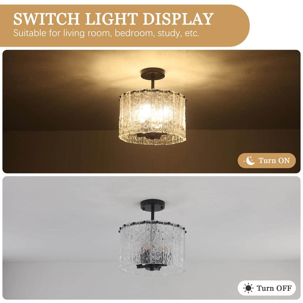 12.5 in. 4-Light Black Modern Semi-Flush Mount Ceiling Light with Glass Shade - Hercitys