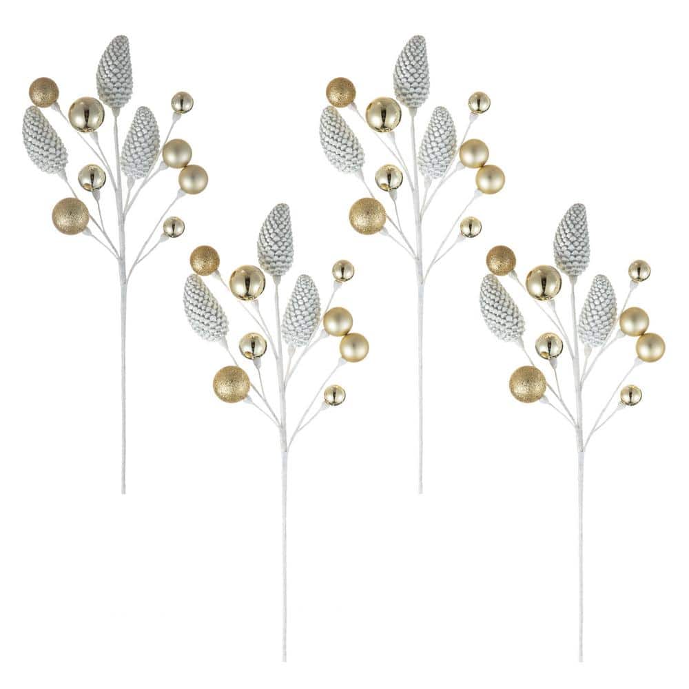24 in. H Christmas Elegant Silver and Gold Pinecone Picks (Set of 4) - Hercitys