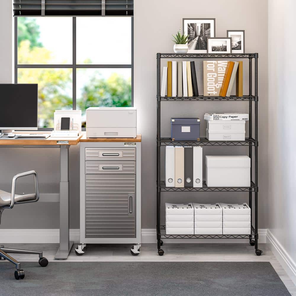 5-Tier Steel Wire Shelving System in Black (30 in. W x 14 in. D x 60 in. H) - Hercitys