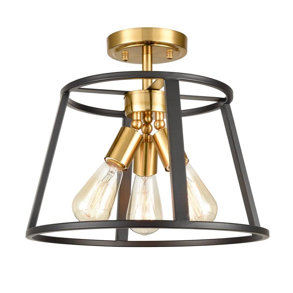 14.8 in. 3-Light Gold Modern Semi-Flush Mount with No Glass Shade and No Bulbs Included 1-Pack - Hercitys