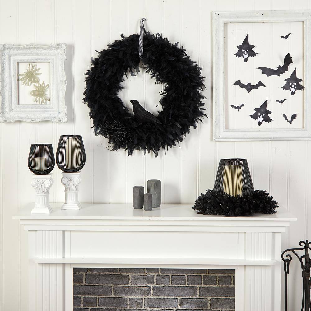 30 in. Black Raven Feather Halloween Wreath - Hercitys