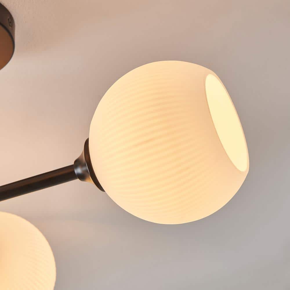 19 in. 3-Light Black Semi-Flush Mount with Frosted Opal White Ribbed Glass Shade - Hercitys