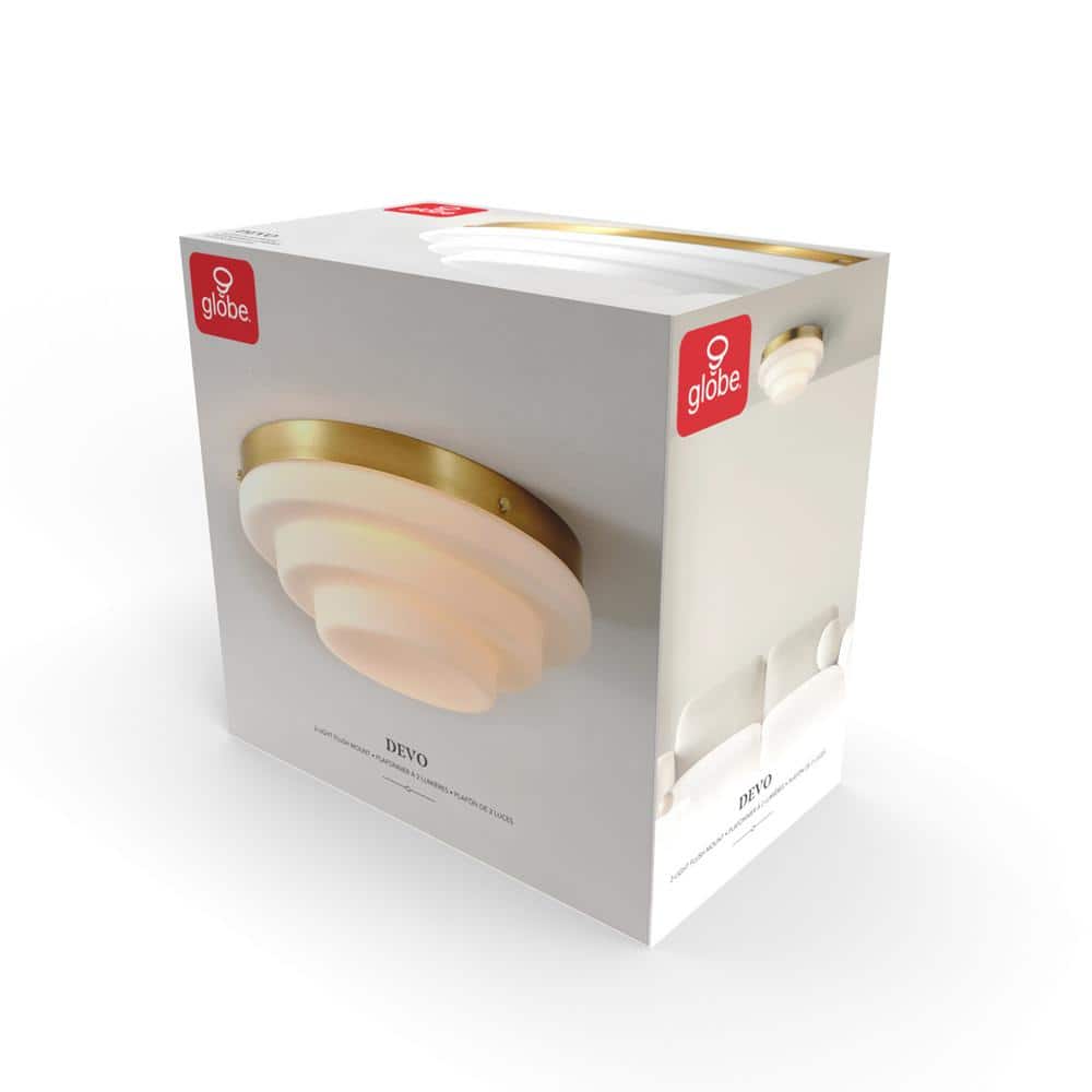 11.81 in. 2-Light Matte Brass Flush Mount Ceiling Light with Tiered Milk Glass Shade - Hercitys