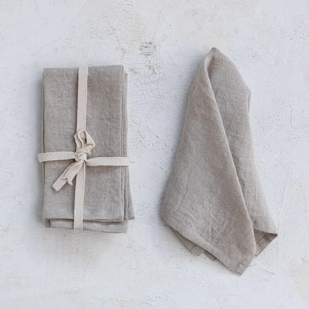 18 in. W x 0.25 in. H Brown Stonewashed Linen Dinner Napkins (Set of 4) - Hercitys