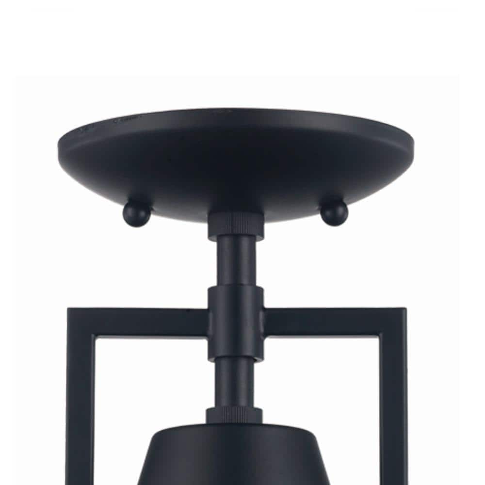 12 in. 1-Light Black Industrial Farmhouse Semi-Flush Mount Ceiling Light Fixture with Metal Shade - Hercitys