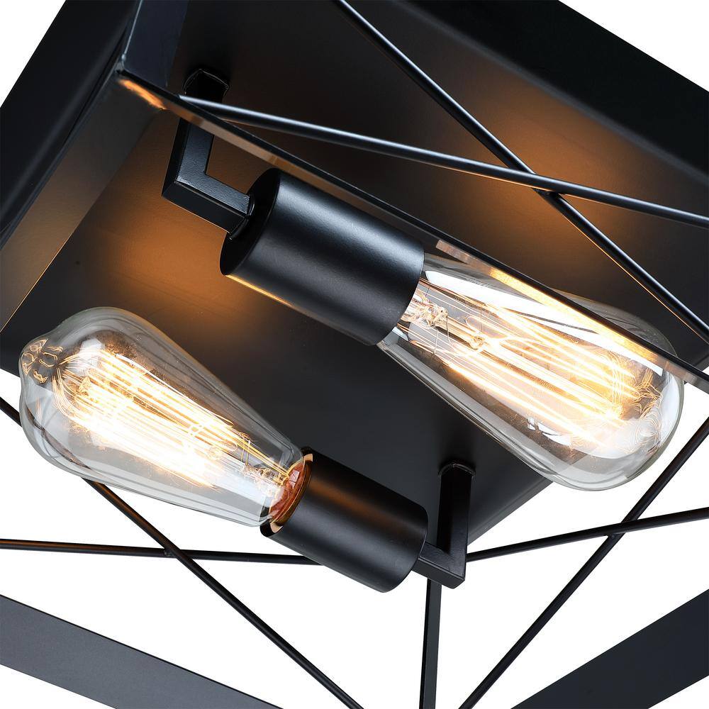 2-Light 12 in. Square Flush Mount Light Fixtures with Matte Black Finish - Hercitys