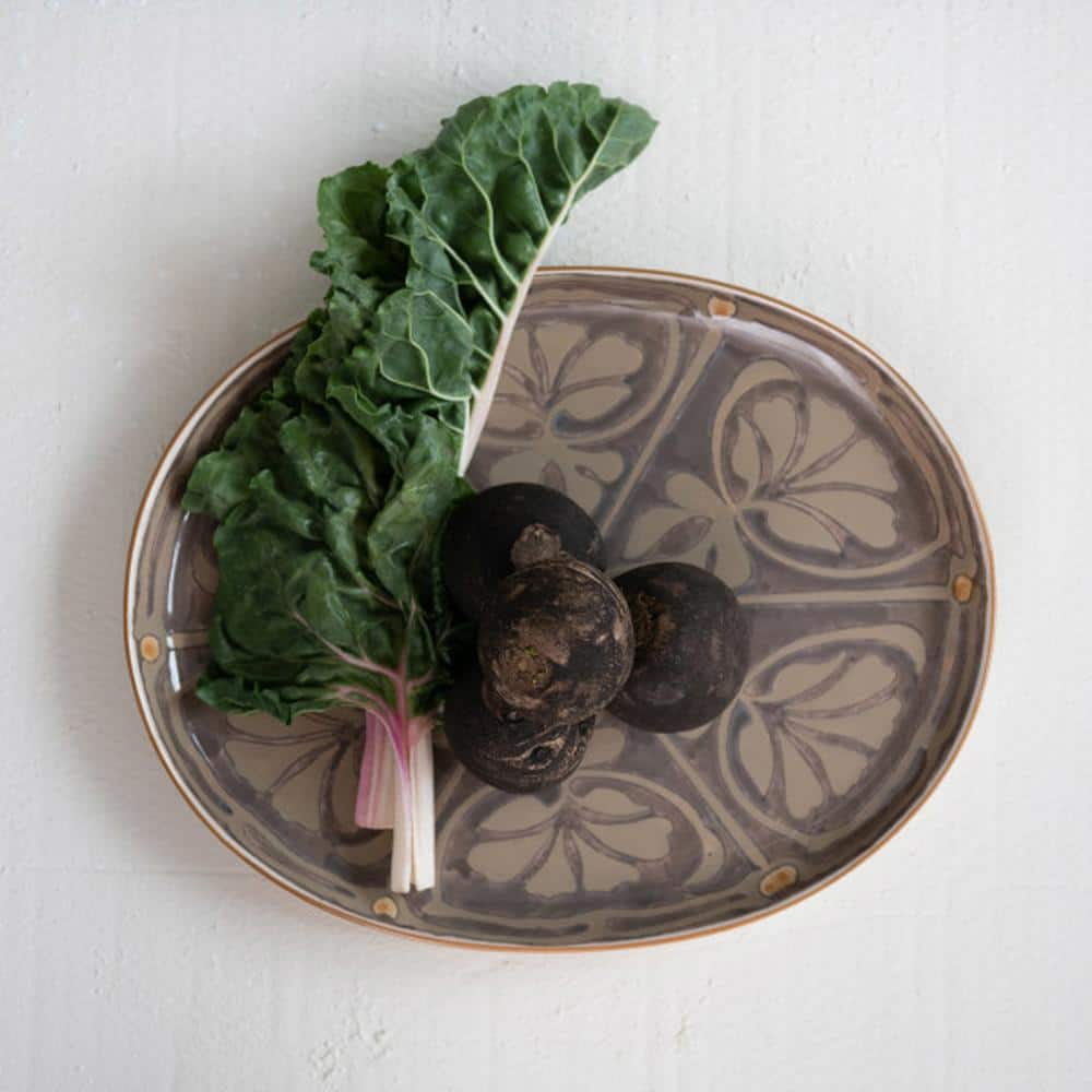 16.38 in. Brown Stoneware Oval Platters (Set of 2) - Hercitys