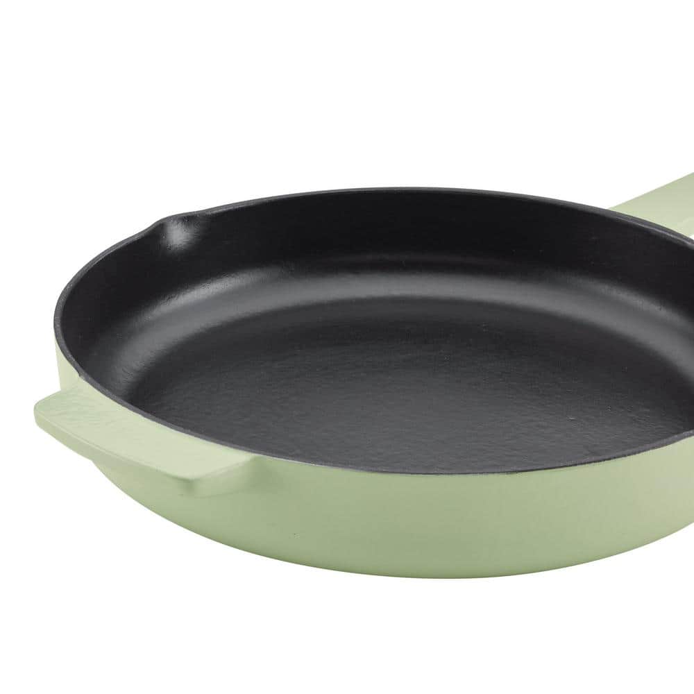 12 in. Enameled Cast Iron Cast Iron Frying Pan in Pistachio - Hercitys