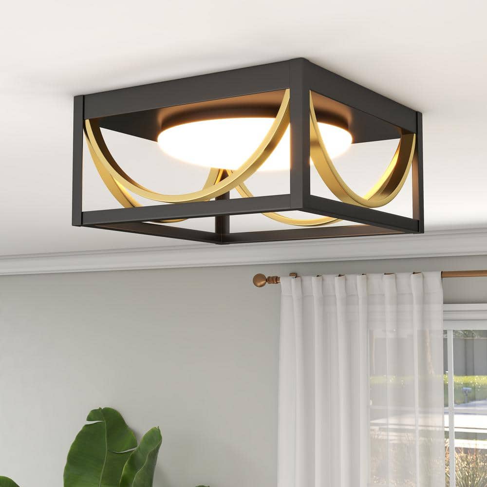 11.8 in. Matte Black and Brass Integrated LED Fixtures Ceiling Flush Mount Light Fixture - Hercitys