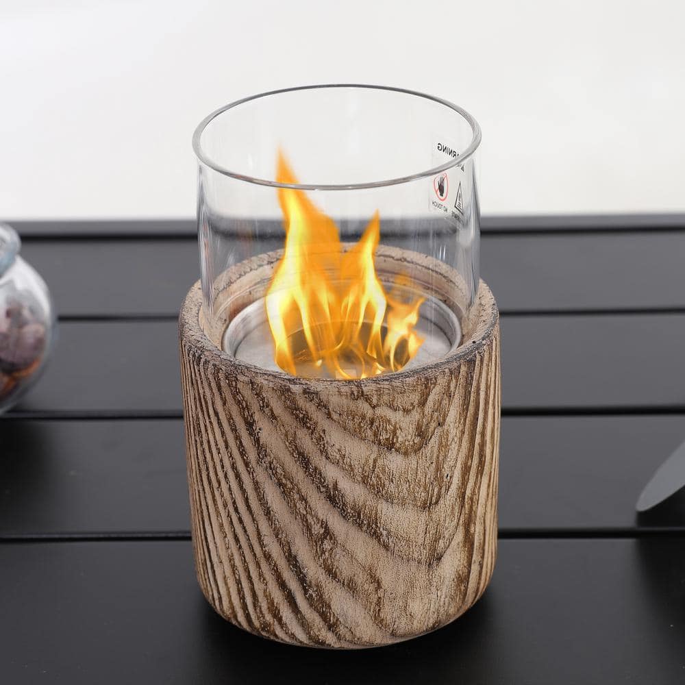 4.53 in. x 7.32 in. TerraFab Material Ethanol Round Brown Tabletop Fire Pit - Hercitys