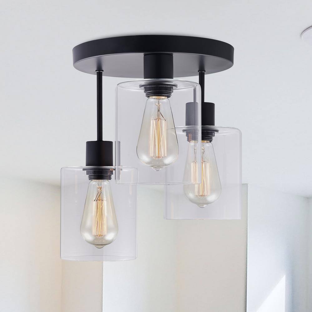 11 in. 3-Light Matte Black Cluster Semi-Flush Mount - Hercitys