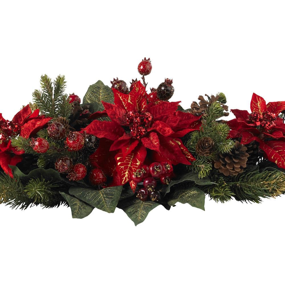 36 in. Artificial Poinsettia Centerpiece Berry - Hercitys