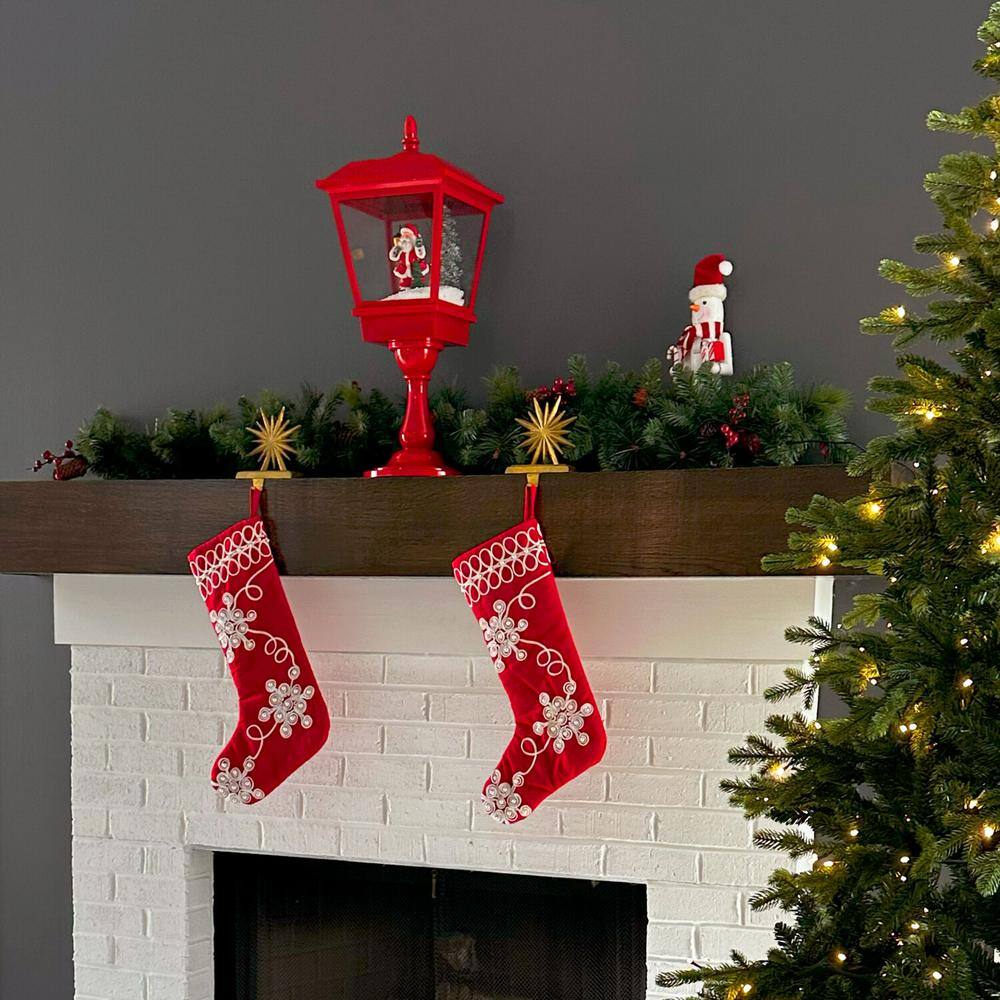 25 in. Musical Tabletop Lantern in Red Featuring Santa Scene and Snow Function - Hercitys
