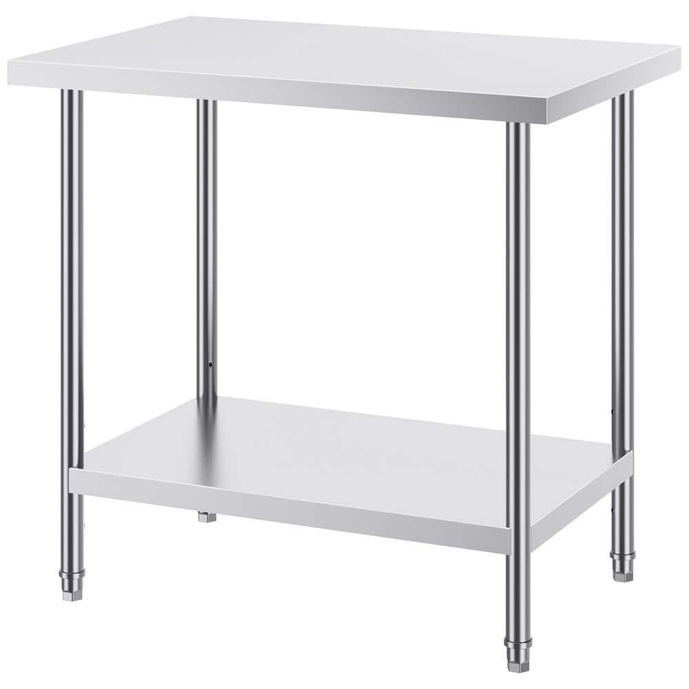 24 x 36 x 34 in. Stainless Steel Prep Table, 750 lbs. Capacity, Heavy Duty Kitchen Prep Table 3 Adjustable Height Levels - Hercitys
