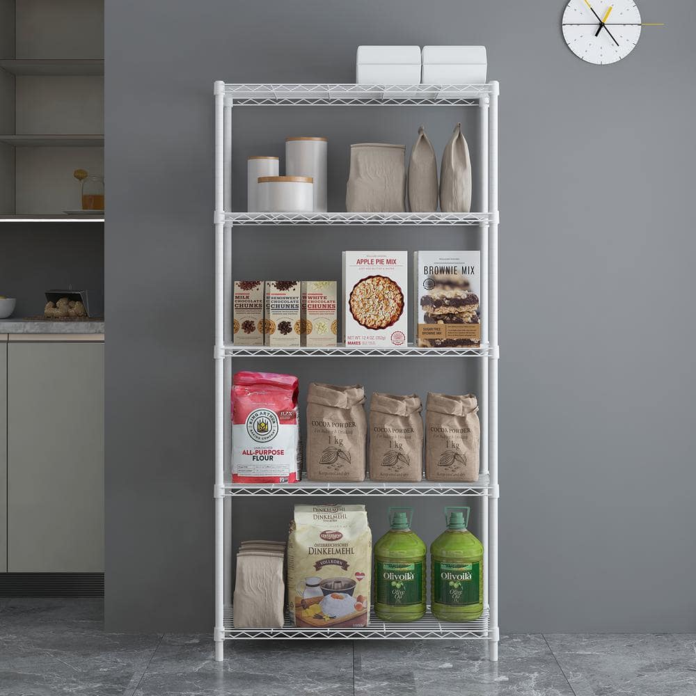 5-Tier Steel Wire Shelving Unit White Coating Finish - Hercitys