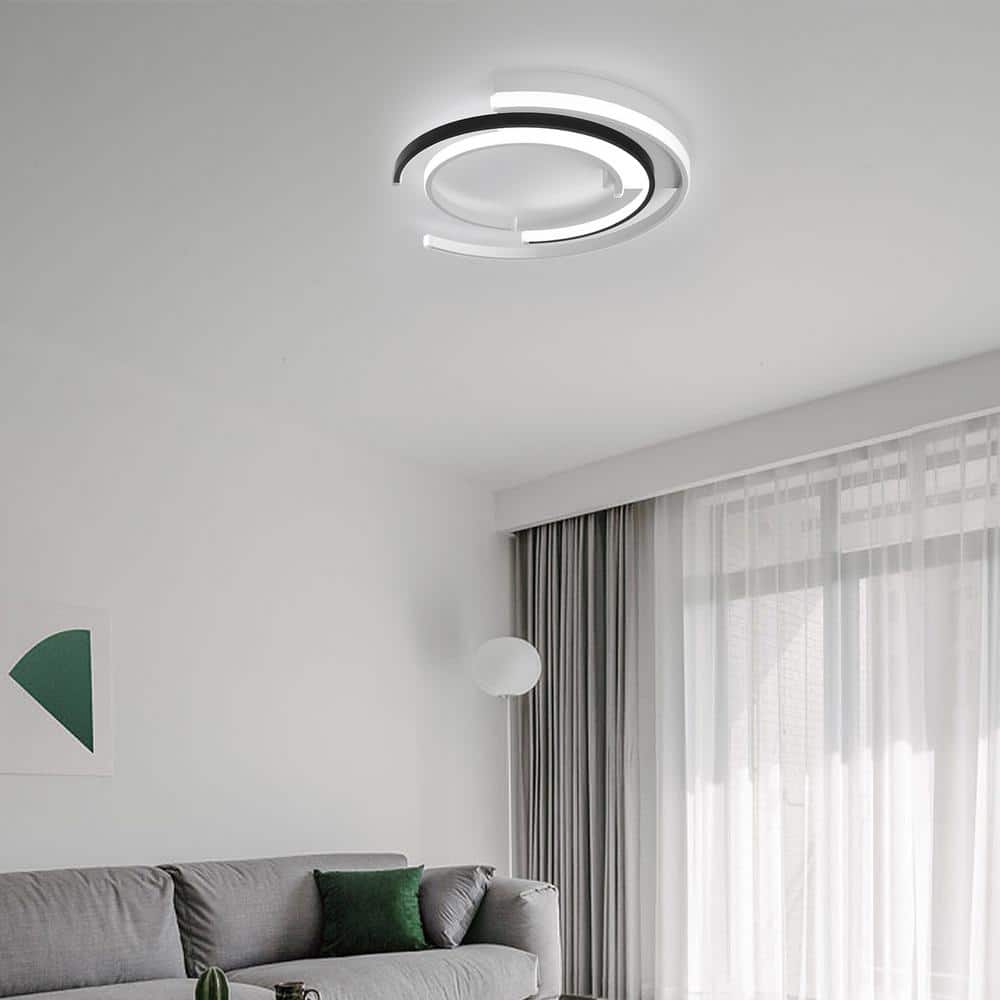 19.68 in. Modern Creative White and Black Integrated LED Flush Mount Ceiling Light with White Acrylic Shade - Hercitys