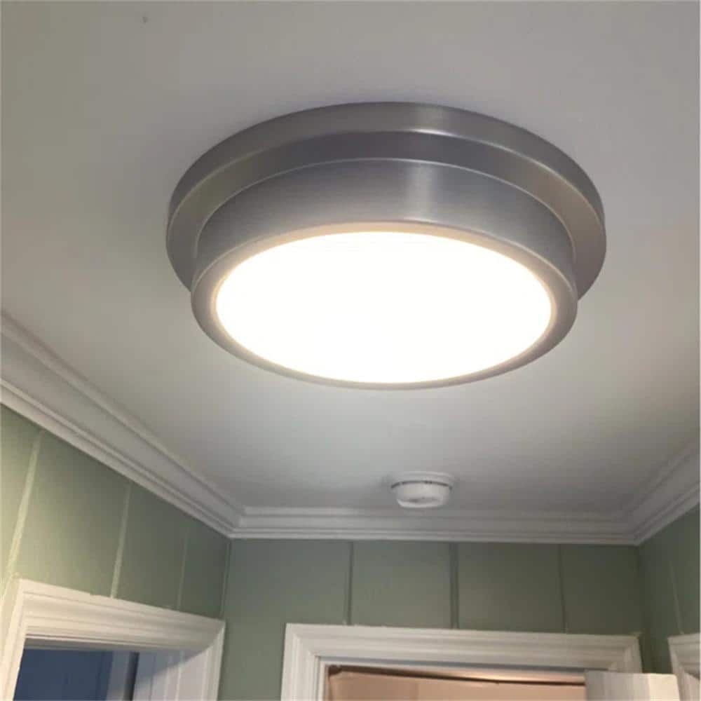 14 in. 1-Light Brushed Nickel Dimmable 30-Watt LED Flush Mount Ceiling Light with Glass Shade - Hercitys