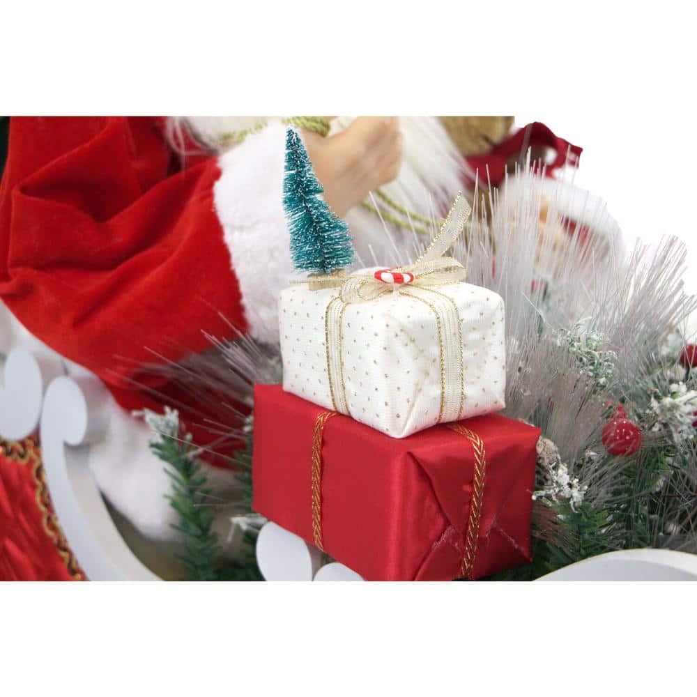 28 in. Christmas Animated Santa Claus in Sleigh with Music, Lights and Motion - Hercitys