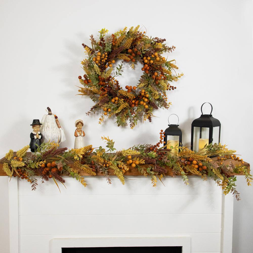 24 in. Unlit Real Touch️ Mixed Foliage and Berries Artificial Fall Harvest Wreath - Hercitys