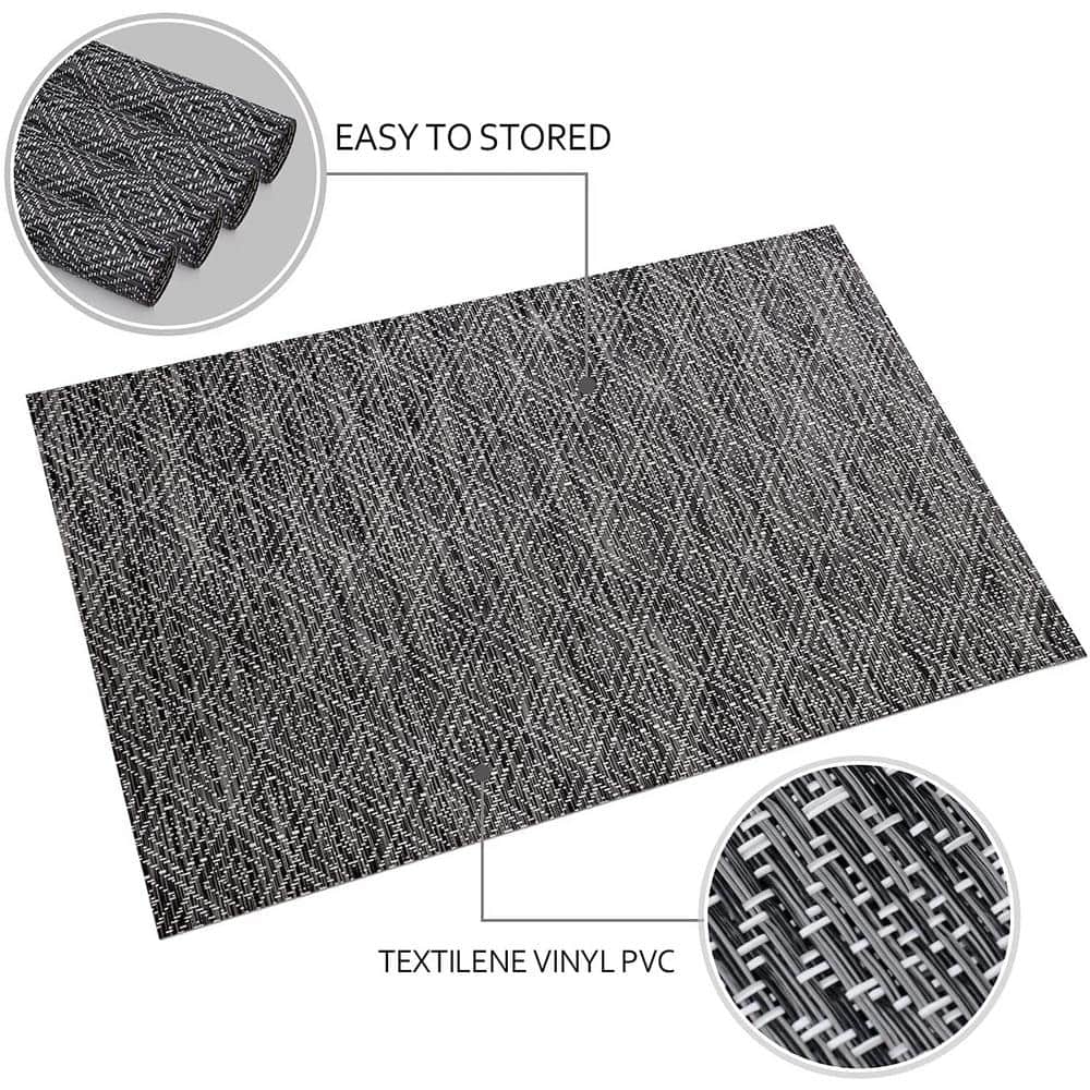 18 in. x 12 in. Black Crossweave Vinyl Placemat (Set of 4) - Hercitys