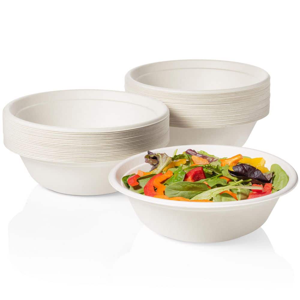100% Compostable 32 oz. Unbleached Disposable Paper Bowls 50-Pack - Hercitys