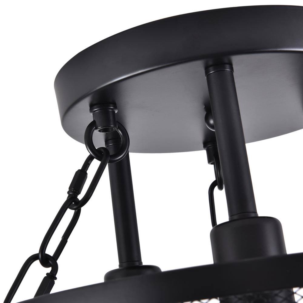 12.59 in. 3-Light Industrial Semi-Flush Mount Black Farmhouse Ceiling Light Fixtures with Metal Mesh Shade - Hercitys
