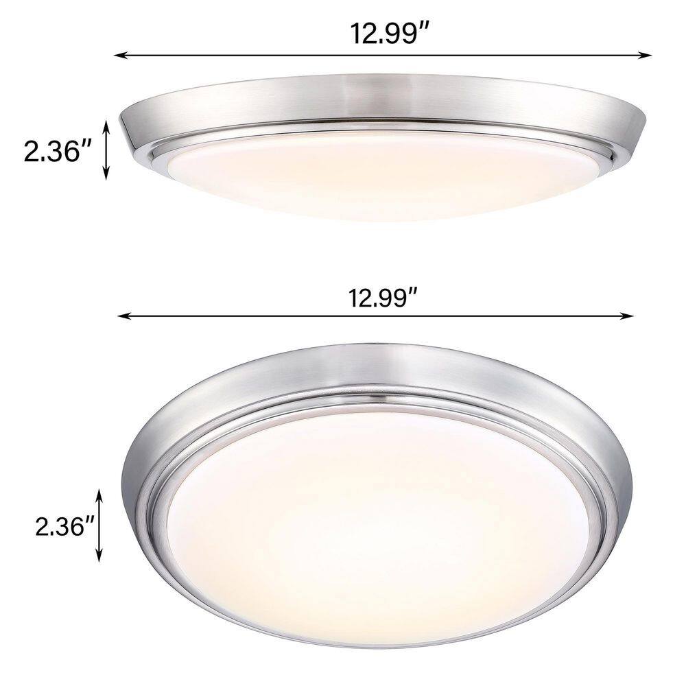 12.99 in. 1-Light Brushed Nickel Dimmable Selectable LED Ceiling Flush Mount (1-Pack) - Hercitys
