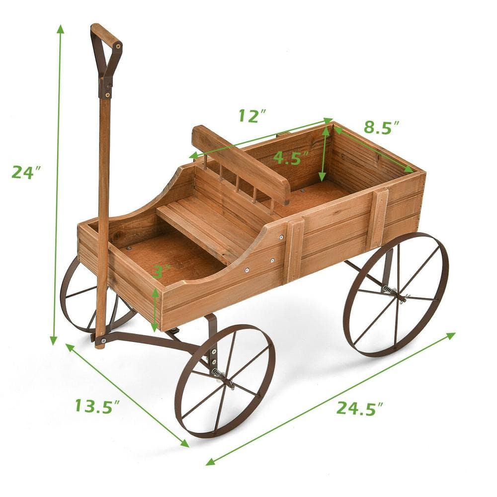 24.5 in. L x 13.5 in. W x 24 in. H Brown Solid Wood Wheelbarrow Planter Box, Raised Beds - Hercitys