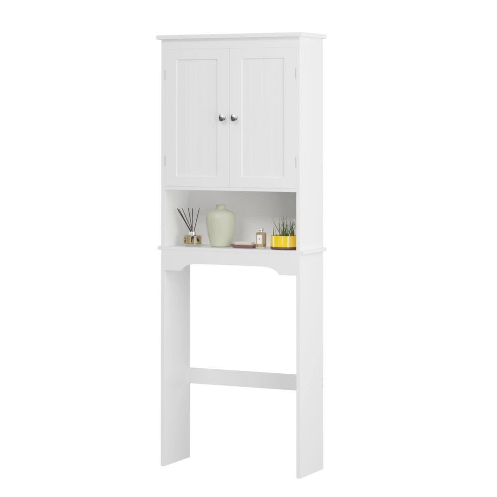 24.80 in. W x 9 in. D x 65.98 in. H Ready to Assemble Over The Toilet Bath Cabinet in White with Shelves - Hercitys